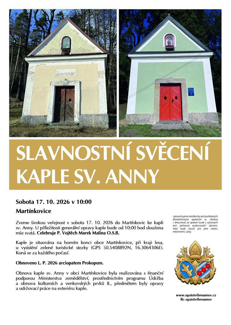 Slavnostní svěcení kaple sv. Anny